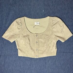 WOLF Women's Tan Button-Up Crop Top